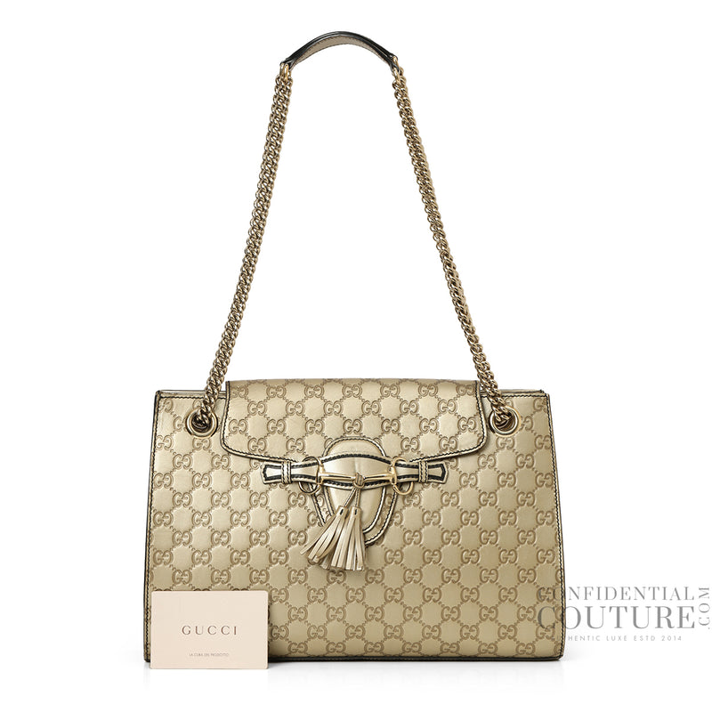 Gold Guccissima Leather Large Emily Chain Shoulder Bag