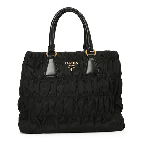 Black Gaufre Tessuto Nylon Shopping Tote Bag One Size