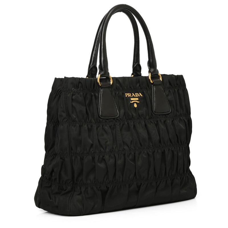 Black Gaufre Tessuto Nylon Shopping Tote Bag One Size
