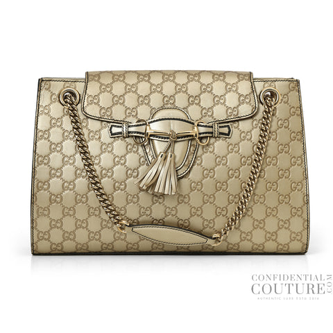 Gold Guccissima Leather Large Emily Chain Shoulder Bag