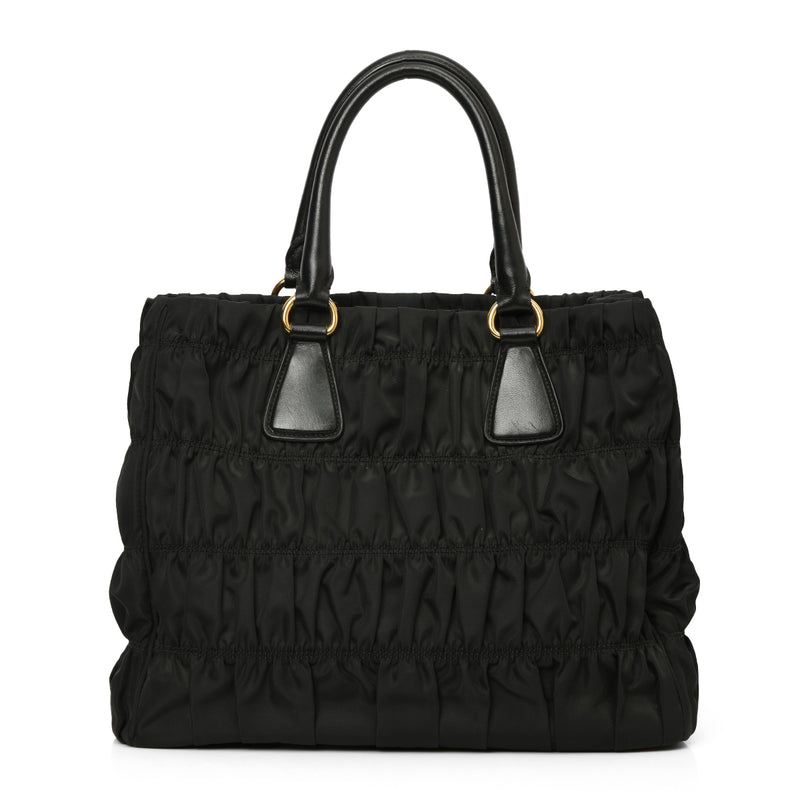 Black Gaufre Tessuto Nylon Shopping Tote Bag One Size