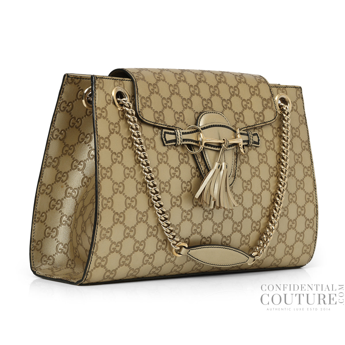 Gold Guccissima Leather Large Emily Chain Shoulder Bag