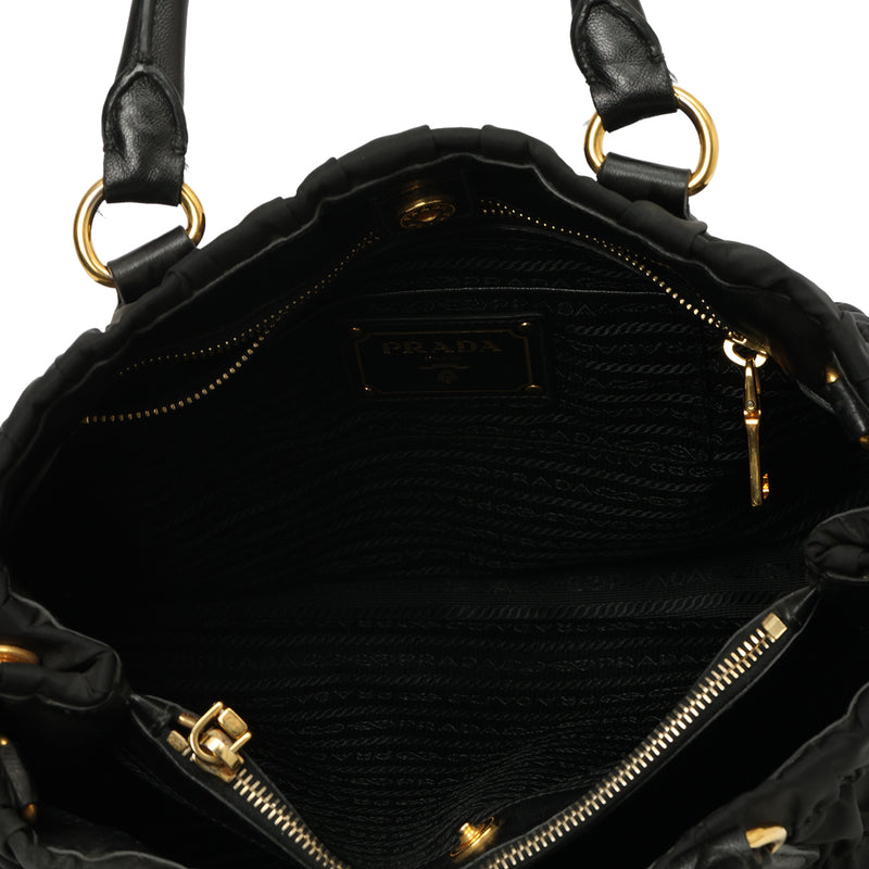 Black Gaufre Tessuto Nylon Shopping Tote Bag One Size