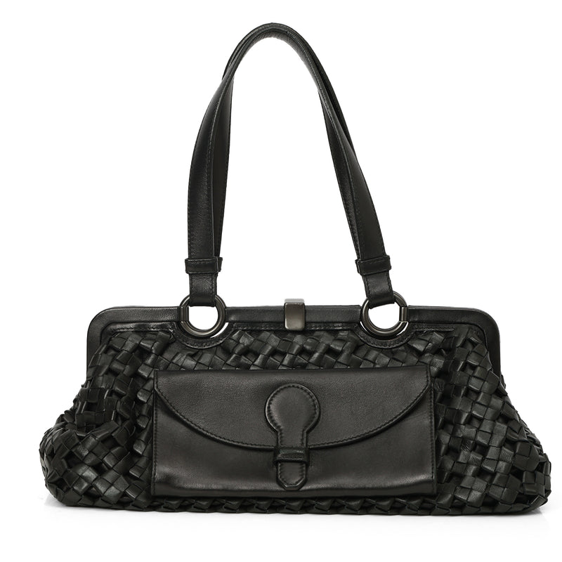 Intrecciato Leather Frame Satchel One Size