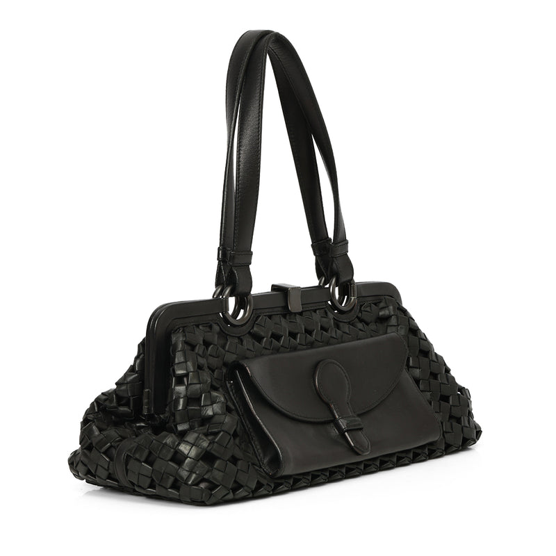 Intrecciato Leather Frame Satchel One Size