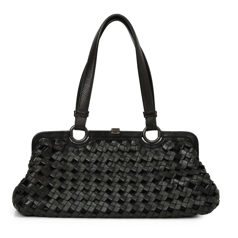 Intrecciato Leather Frame Satchel One Size
