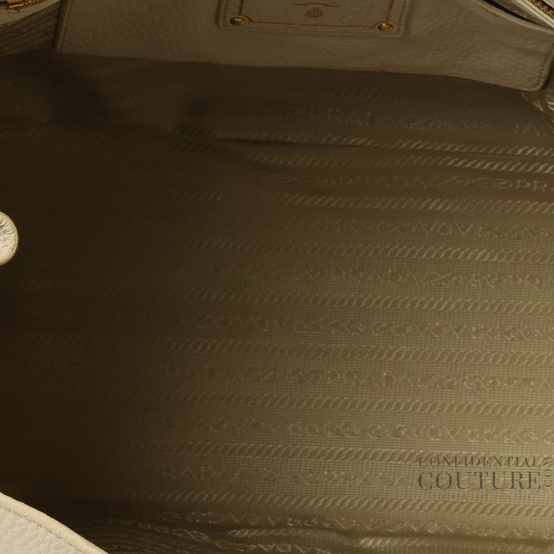 White Vitello Daino Leather Shopping Tote Bag
