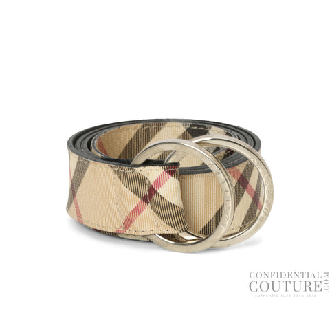 Beige/Black Vintage Check Coated Canvas Belt- 32