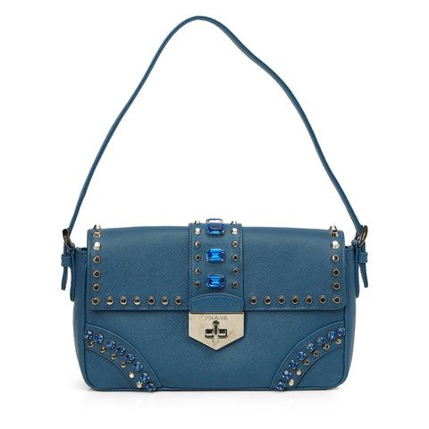 Baguette Bijoux Blue Saffiano Leather Bag One Size