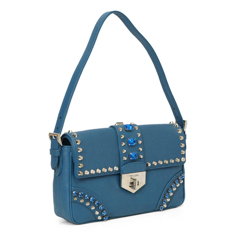 Baguette Bijoux Blue Saffiano Leather Bag One Size