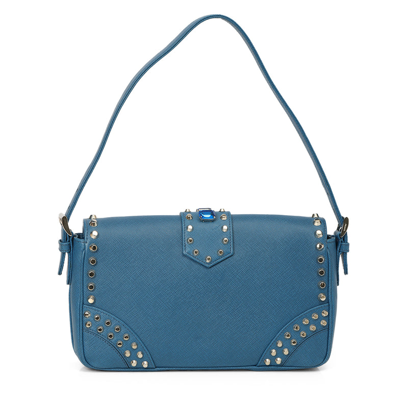 Baguette Bijoux Blue Saffiano Leather Bag One Size