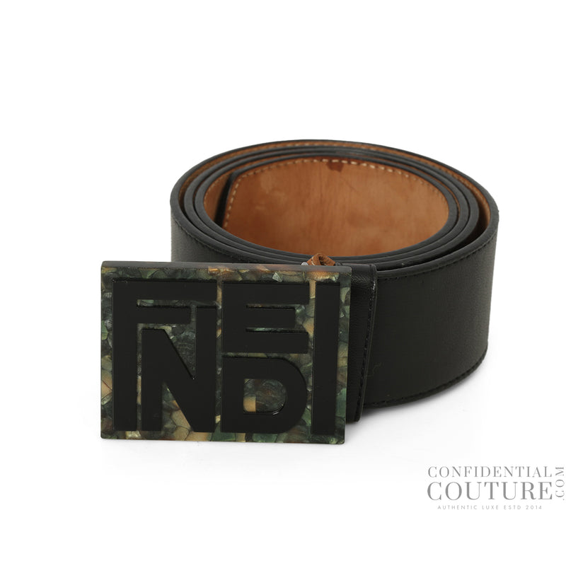 Pre-loved Fendi Black Leather Buckle Belt 36"