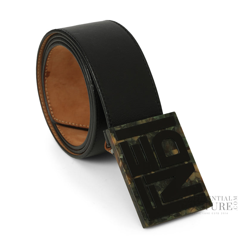 Women pre loved fendi black leather buckle belt 36