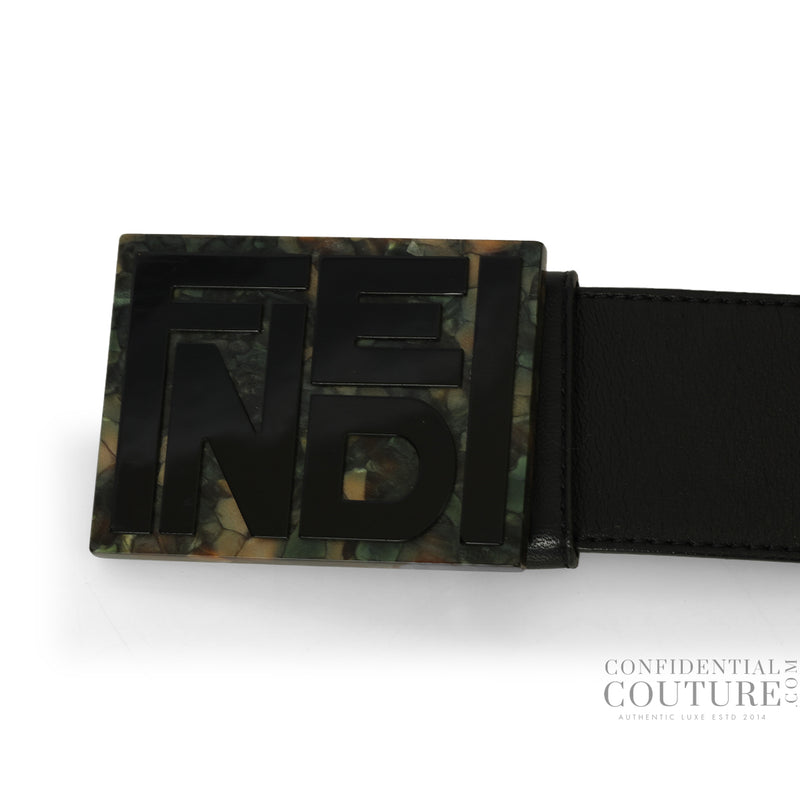 Women pre loved fendi black leather buckle belt 36