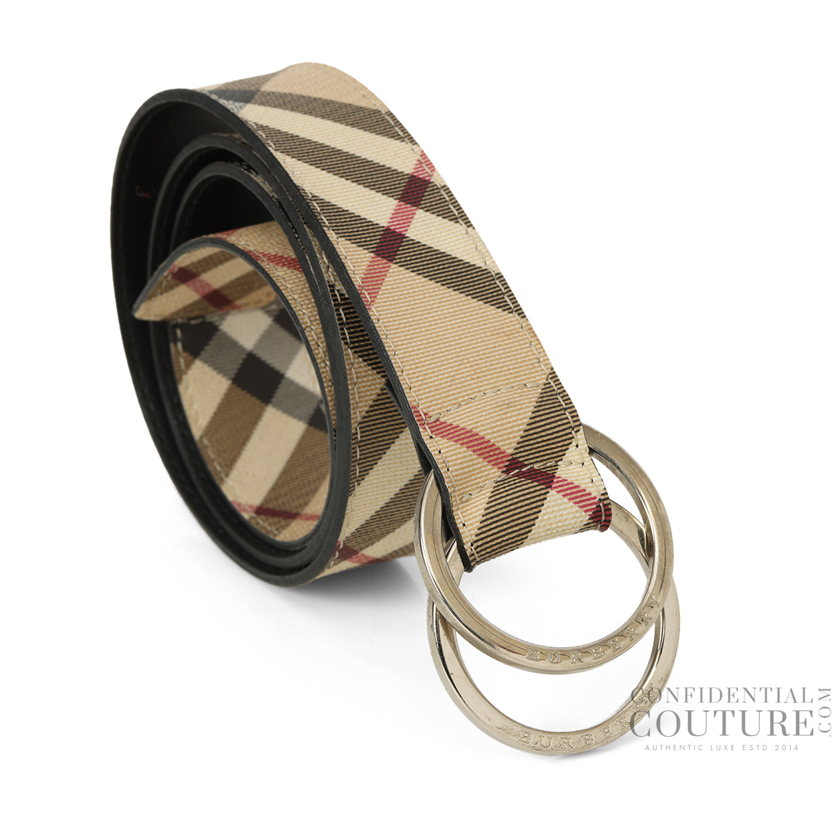Beige/Black Vintage Check Coated Canvas Belt- 32