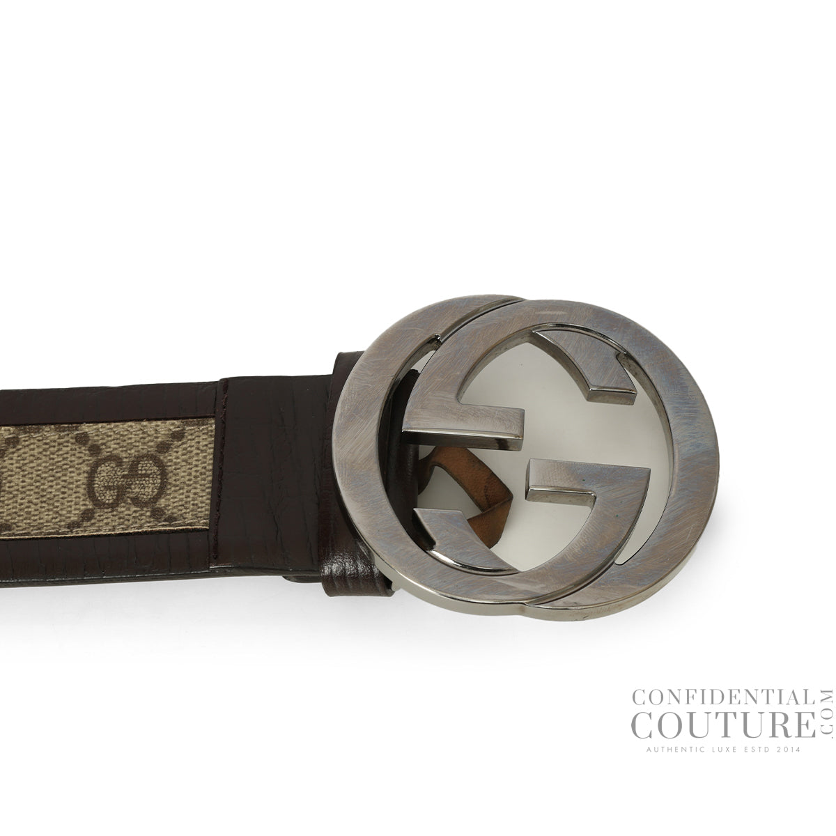 Brown/Beige GG Coated Canvas & Leather Belt- 36