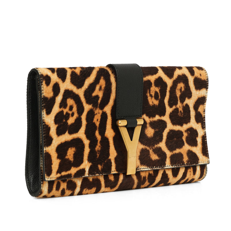 Leopard Print Pony Hair Classic Y Ligne Clutch One Size