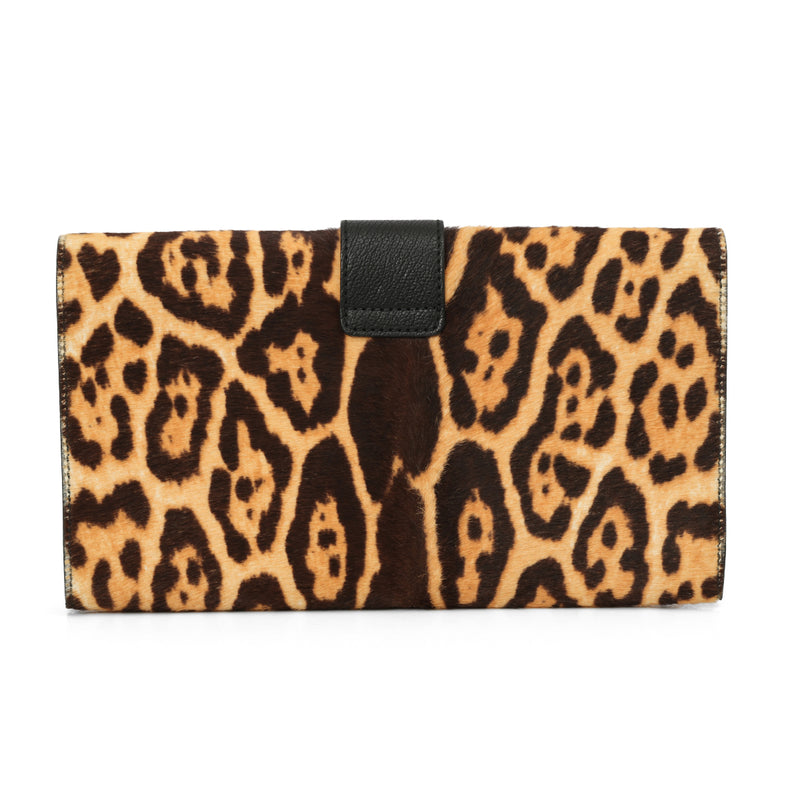 Leopard Print Pony Hair Classic Y Ligne Clutch One Size