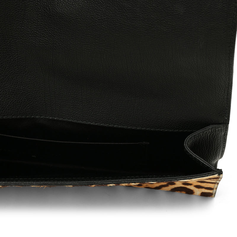 Leopard Print Pony Hair Classic Y Ligne Clutch One Size