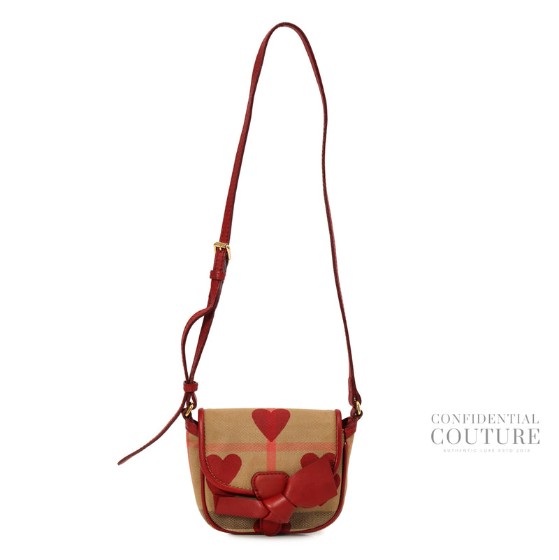 Calfskin Heart Print House Check Crossbody Bag