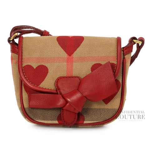 Calfskin Heart Print House Check Crossbody Bag