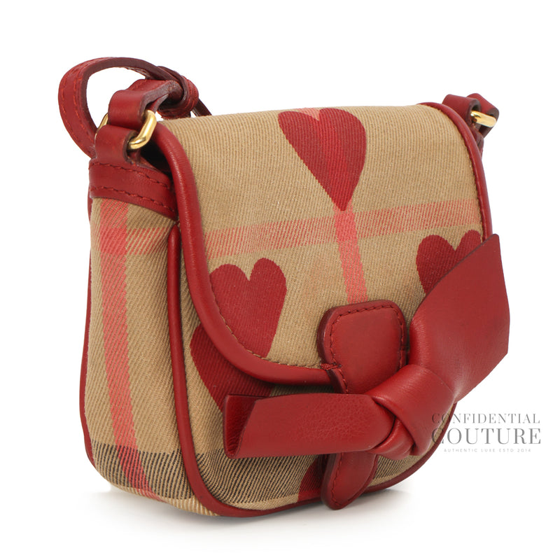 Calfskin Heart Print House Check Crossbody Bag