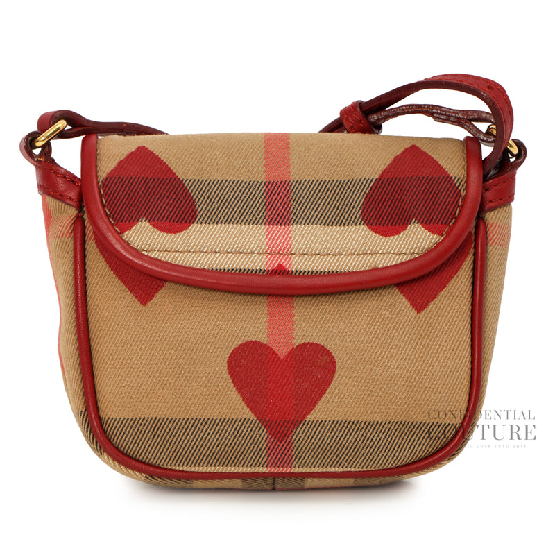Calfskin Heart Print House Check Crossbody Bag