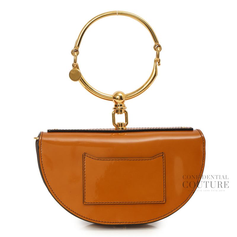 Brown Patent Leather Small Nile Bracelet Minaudiere Crossbody Bag