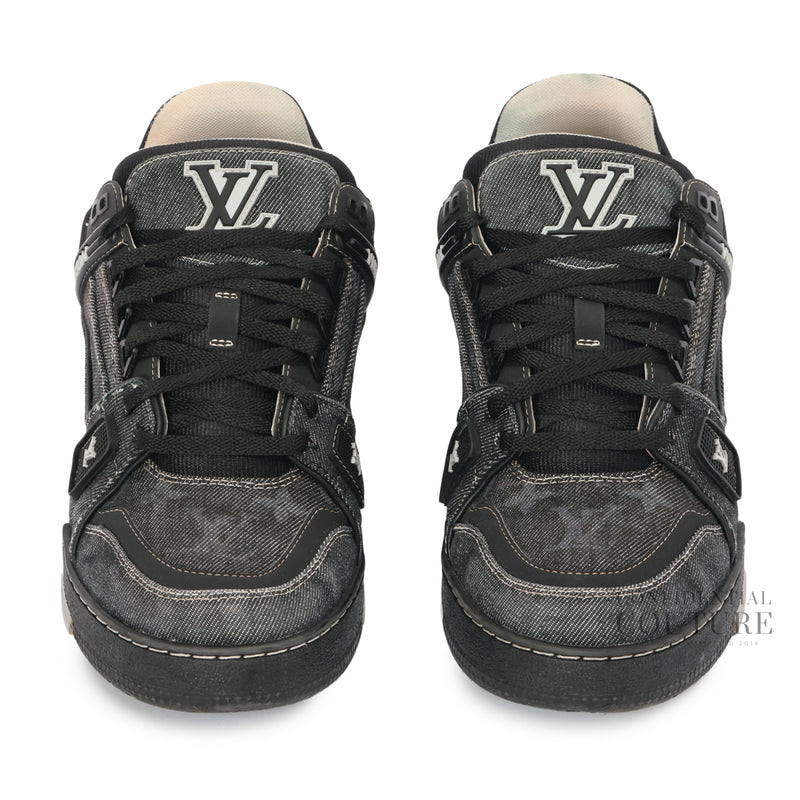 Black Denim LV Trainer Sneakers | UK 6.5