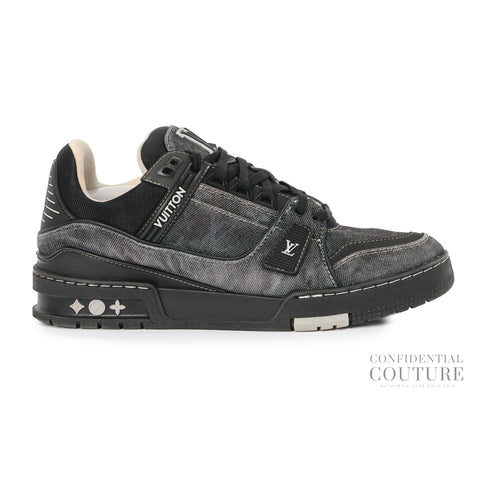 Black Denim LV Trainer Sneakers | UK 6.5