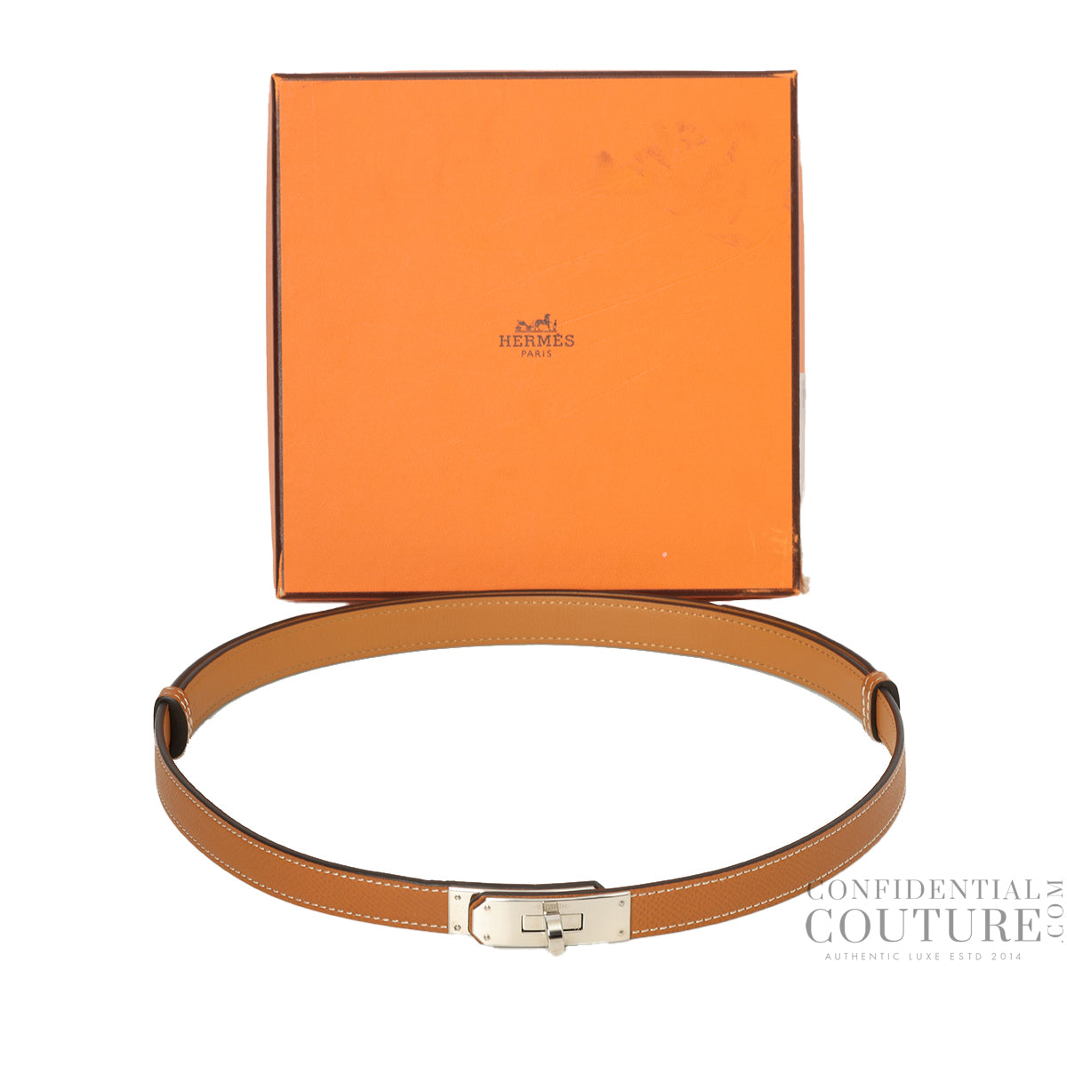 Kelly 18 Veau Epsom Leather Gold Belt With Silver Hardware