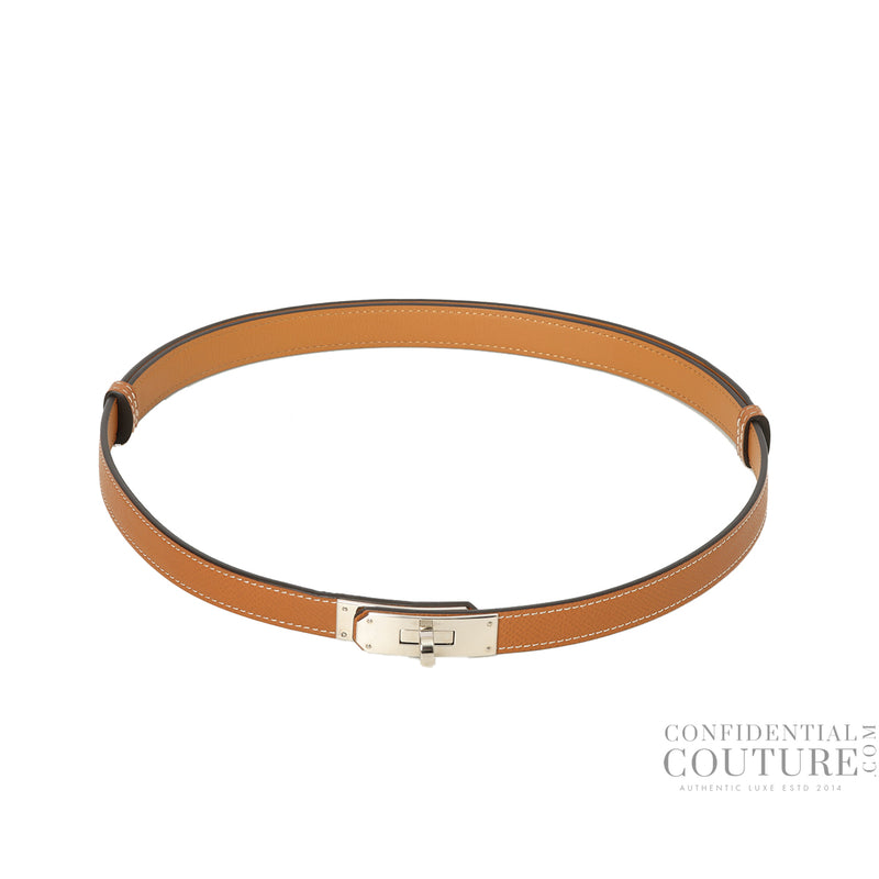 Hermes Kelly 18 Veau Epsom Leather Gold Belt With Silver Hardware