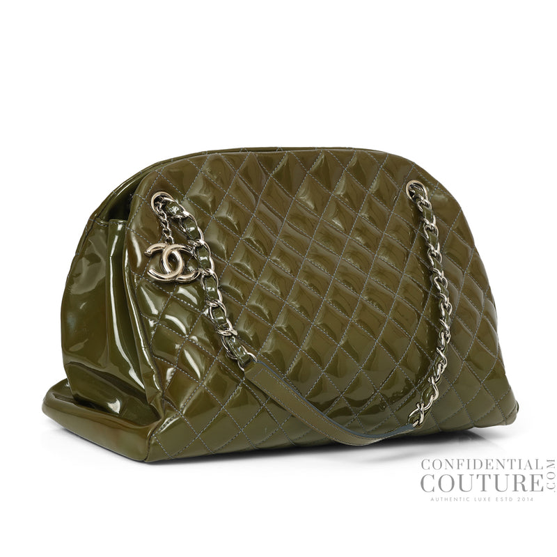 Women Chanel Moose Green Quilted Patent Leather Large Just Mademoiselle Bag