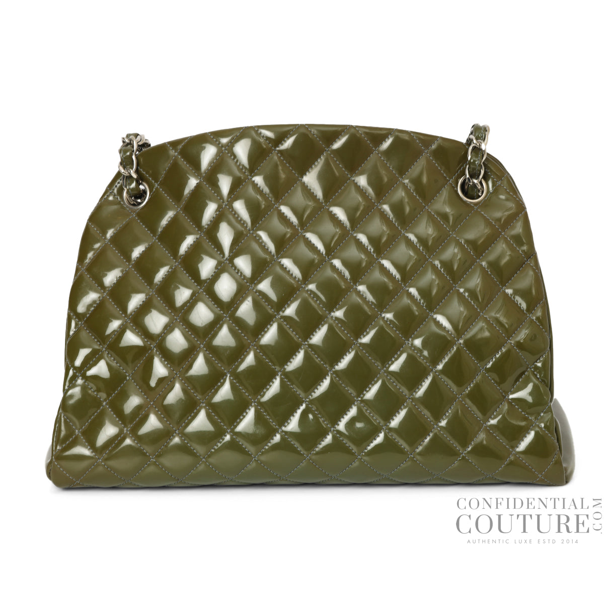 Moose Green Quilted Patent Leather Large Just Mademoiselle Bag
