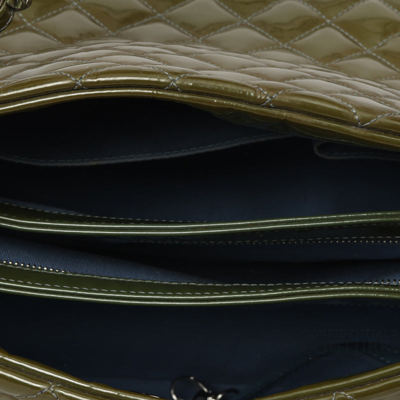 Pre-loved Chanel Moose Green Quilted Patent Leather Large Just Mademoiselle Bag