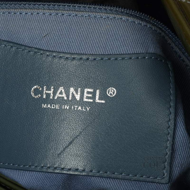 Women pre loved chanel moose green quilted patent leather large just mademoiselle bag