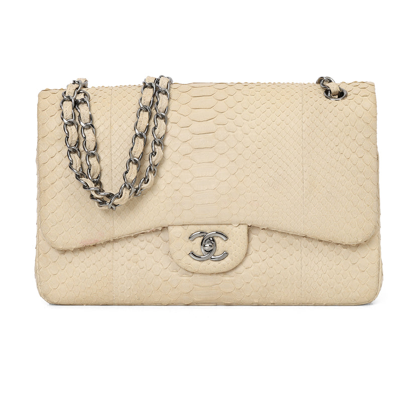 Women Chanel Ivory Python Jumbo Classic Double Flap Bag