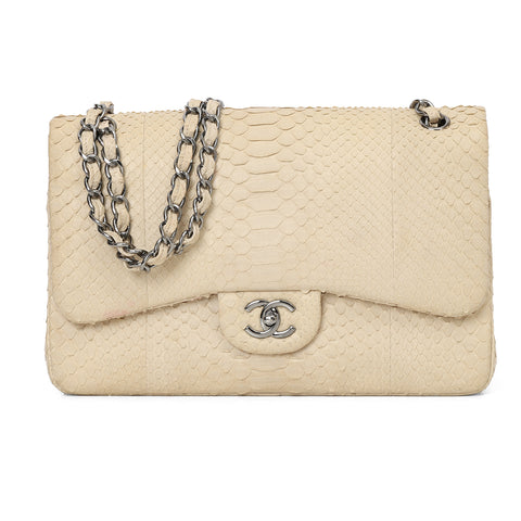 Ivory Python Jumbo Classic Double Flap Bag