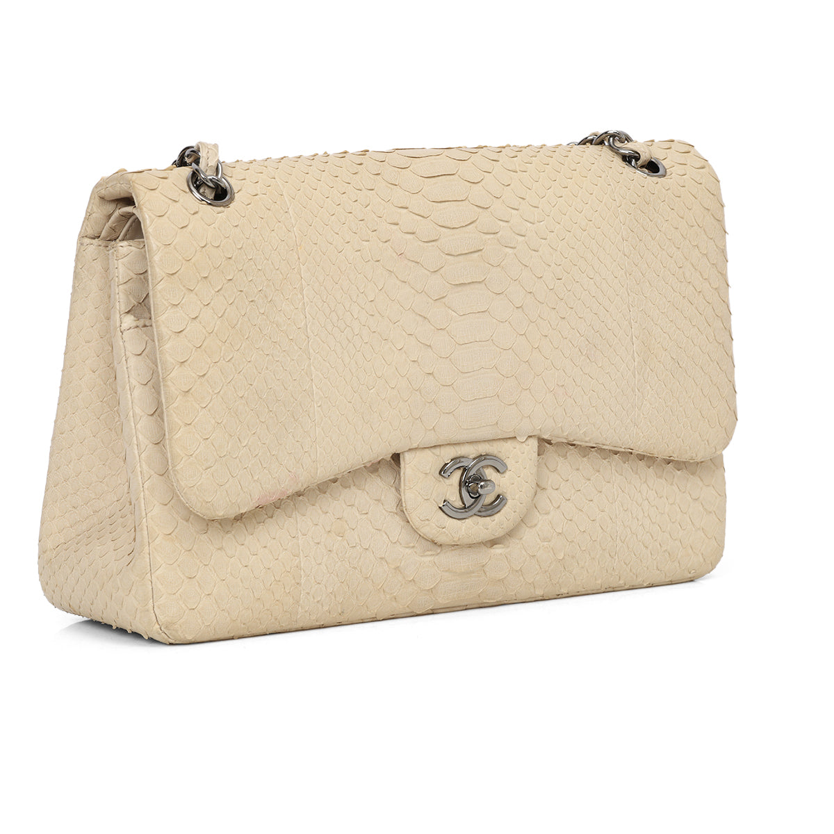 Ivory Python Jumbo Classic Double Flap Bag