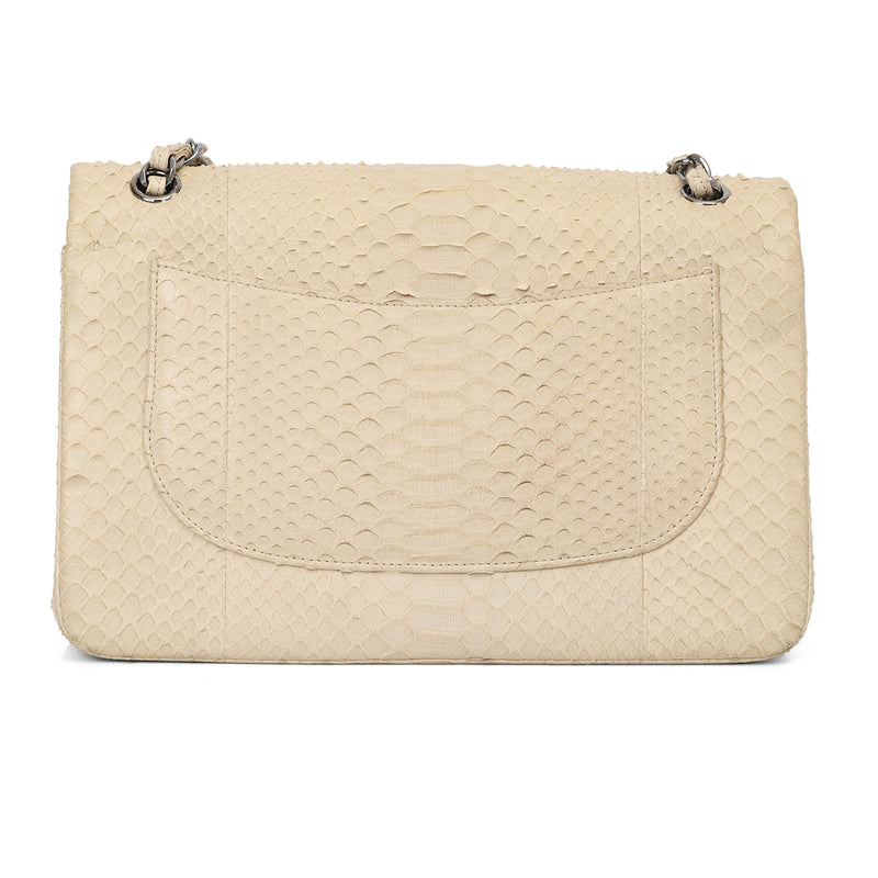 Pre-loved Chanel Ivory Python Jumbo Classic Double Flap Bag