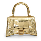 Hourglass XS Top Handle Bag in Metallic Crocodile Embossed Calfskin