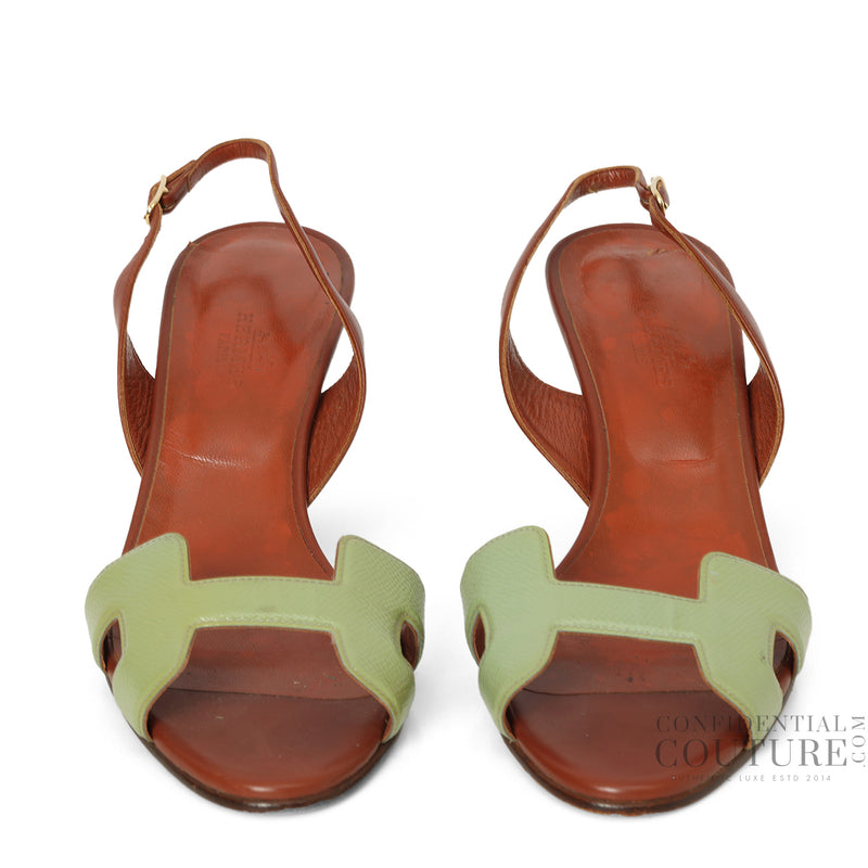 Women Hermes Green/Brown Joy 70 Sandals EU 38.5 | US 8 | UK 5-5.5