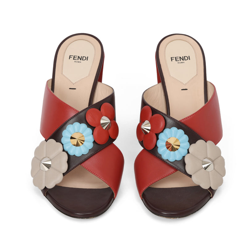 Pre loved fendi multicolor flowerland slide sandals 40 sale