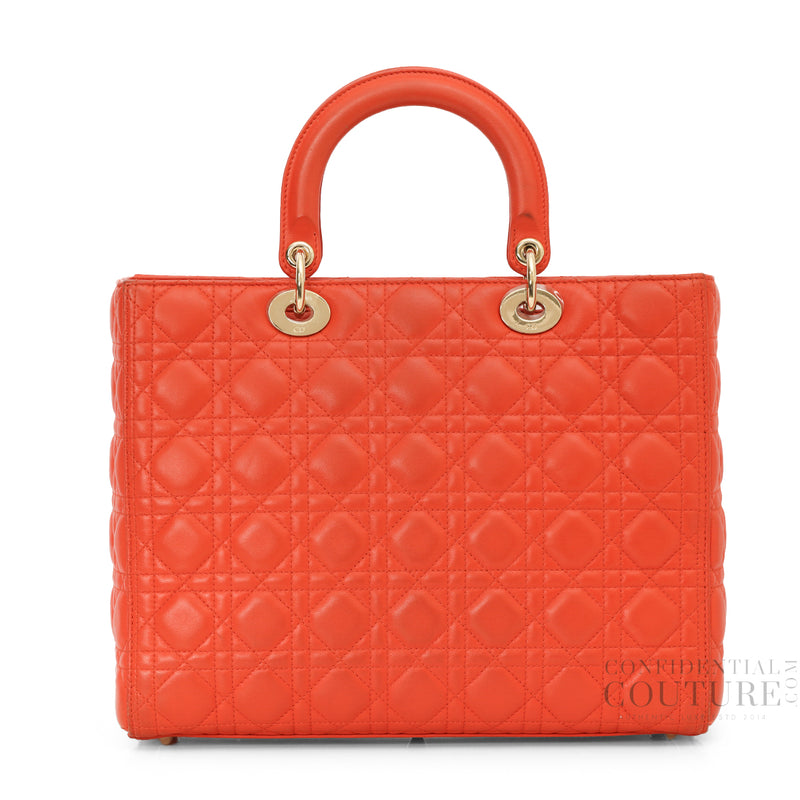 Women pre owned Christian Dior Orange Cannage Quilted Lambskin Leather Large Lady Dior Bag