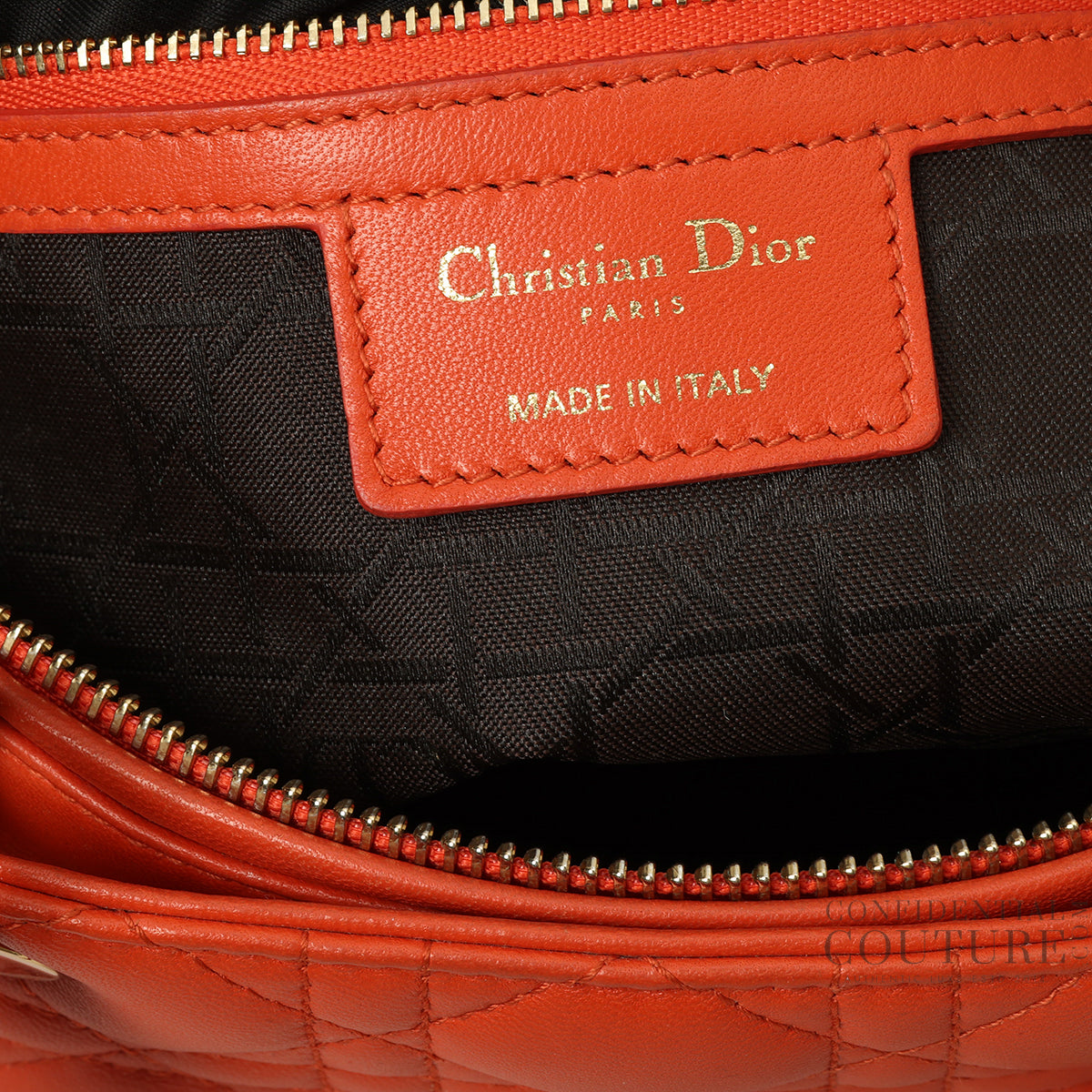 Orange Cannage Quilted Lambskin Leather Large Lady Dior Bag