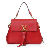Red Leather V-Ring Shoulder Bag One Size
