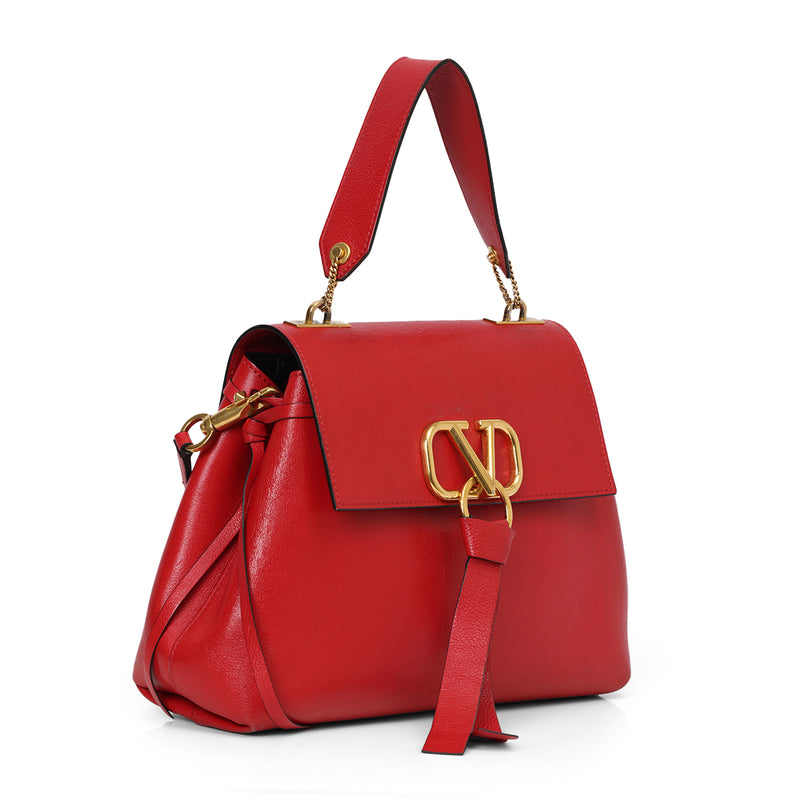 Red Leather V-Ring Shoulder Bag One Size