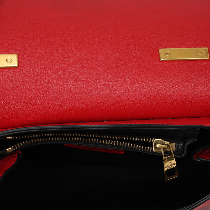 Red Leather V-Ring Shoulder Bag One Size