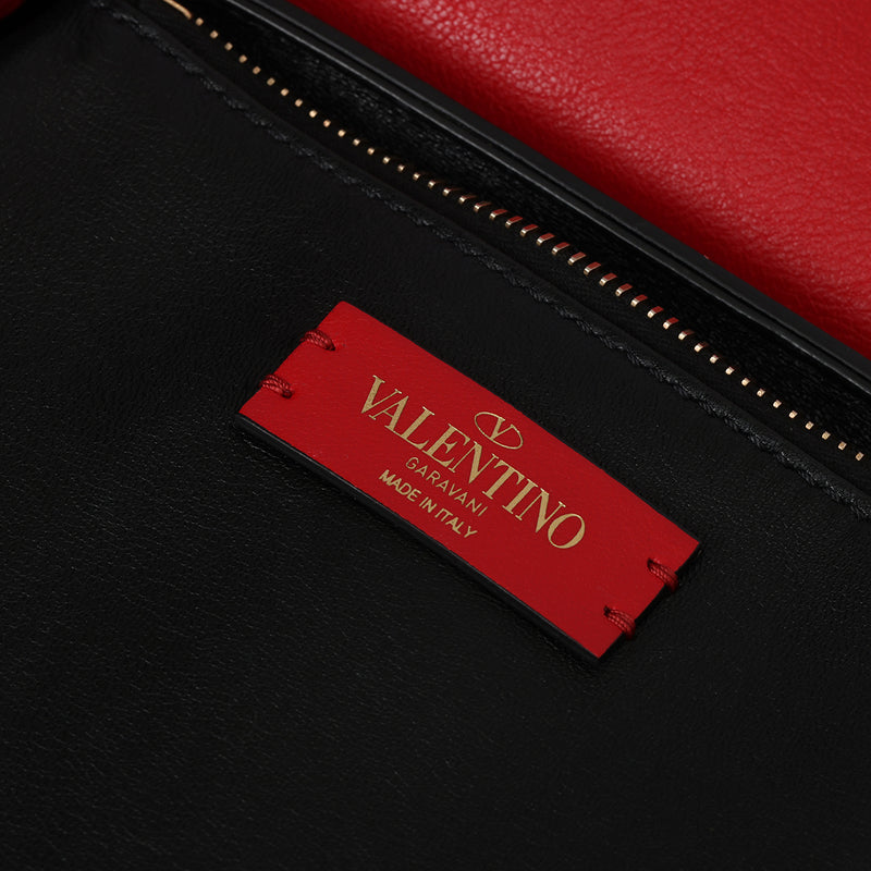 Red Leather V-Ring Shoulder Bag One Size