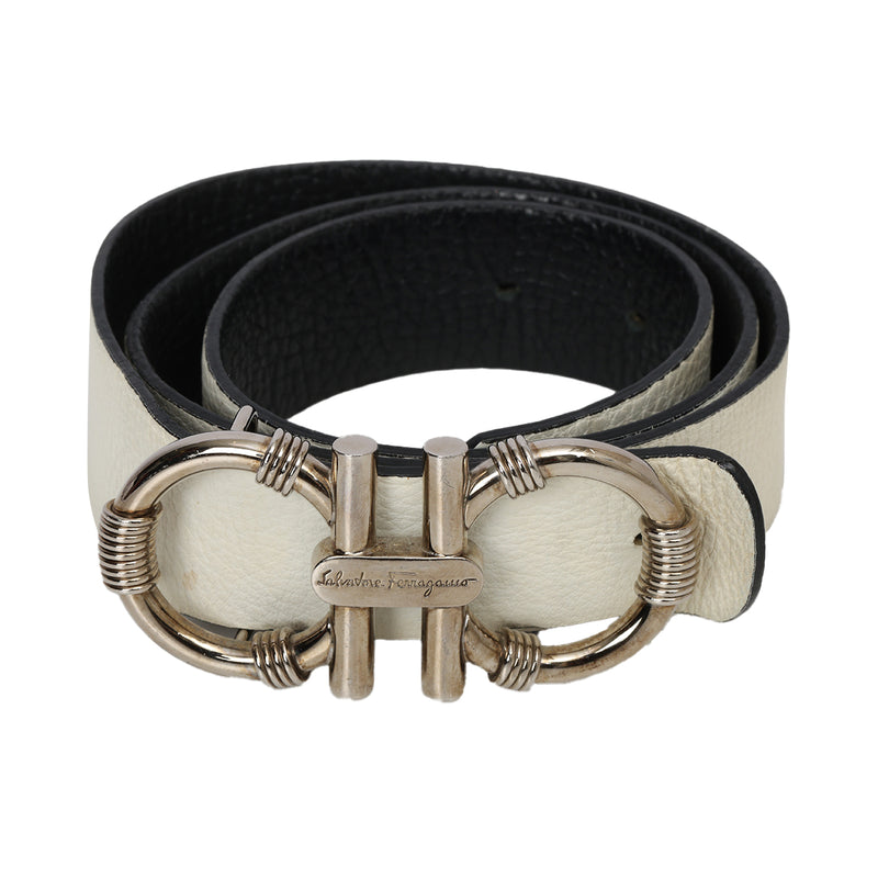 Black/White Grainy Leather Reversible Belt